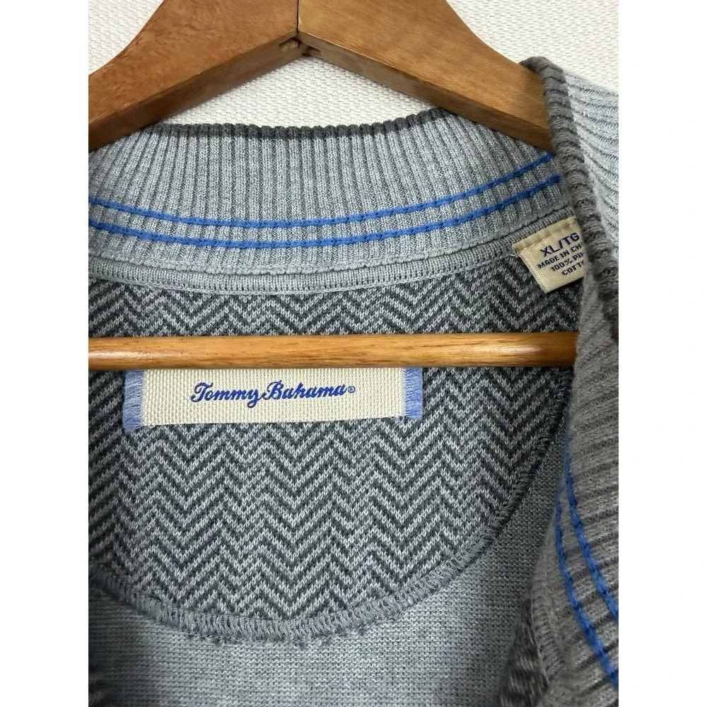 Tommy Bahama Mens Sweater Vest Gray Herringbone Quarter Zip XL Preppy CasualGolf